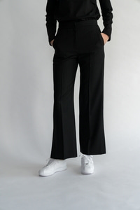 Wide Wool Stripe Pants /Black