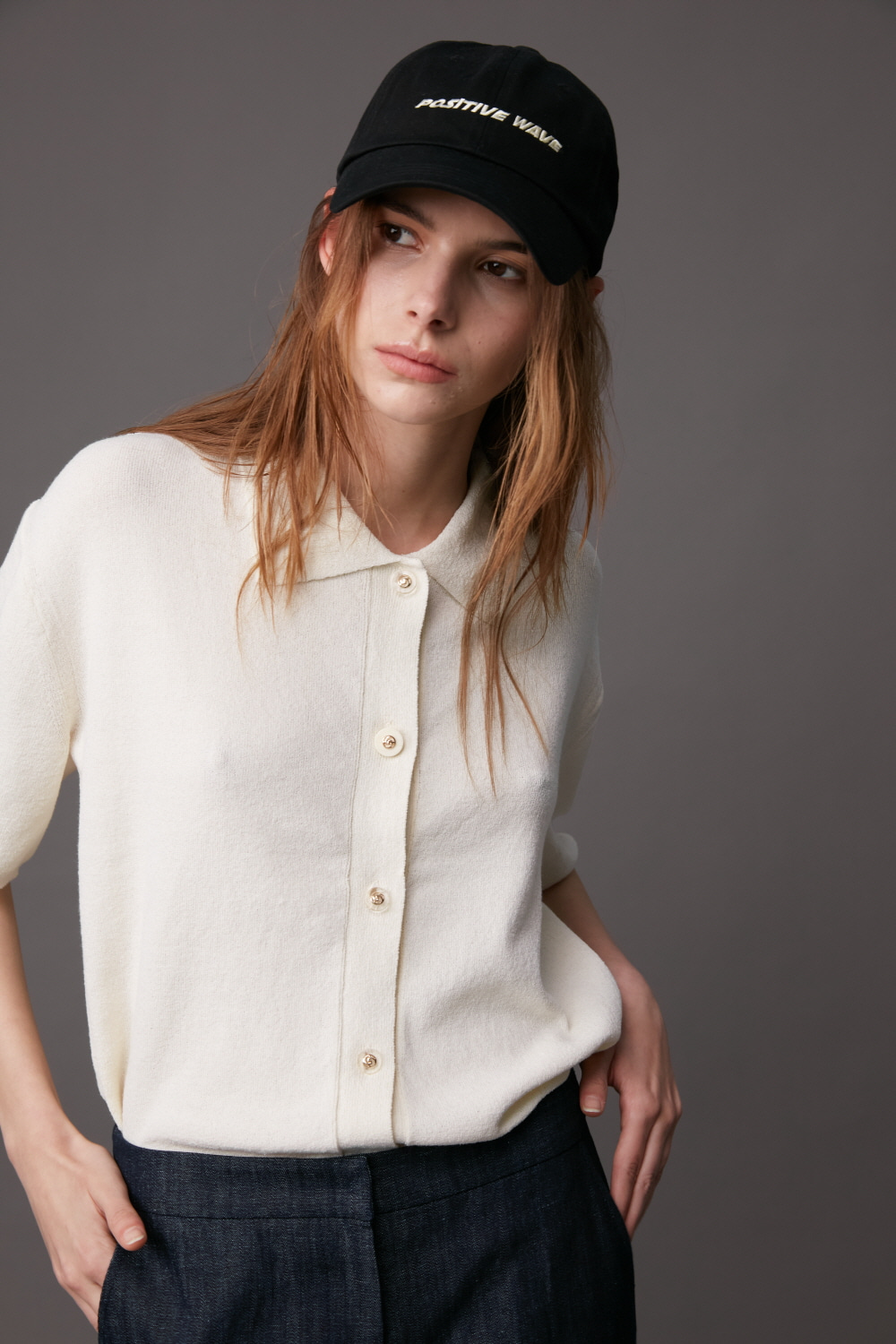 Cardigan Collar Button Down Ivory