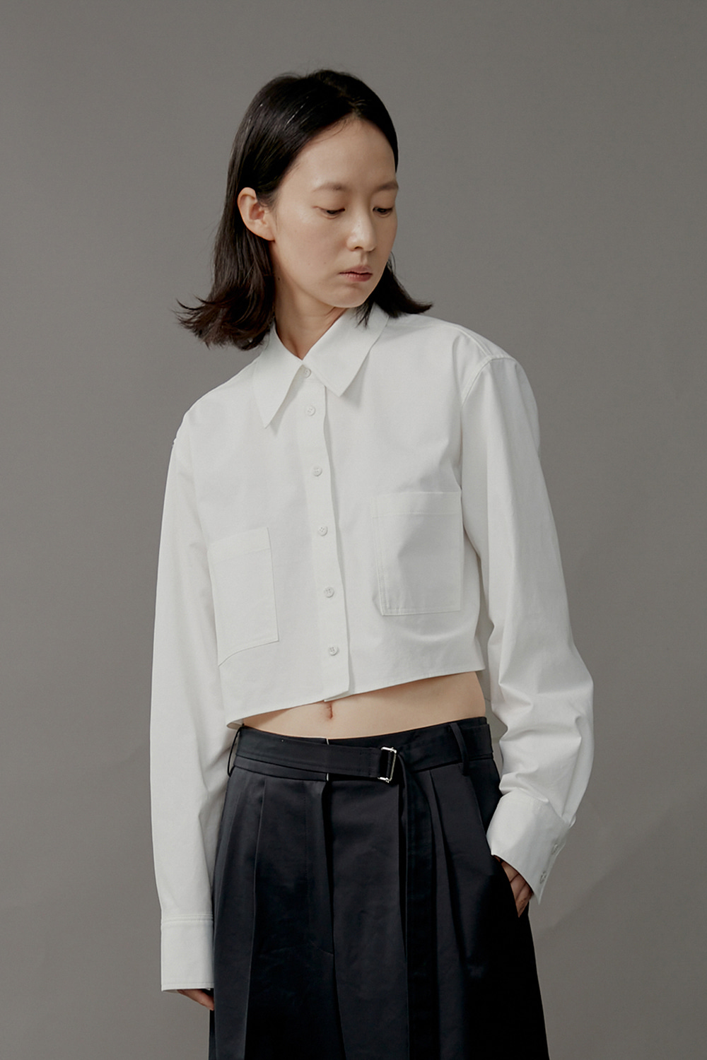 Shirts Crop Pocket Button White - Last 1 Inventory