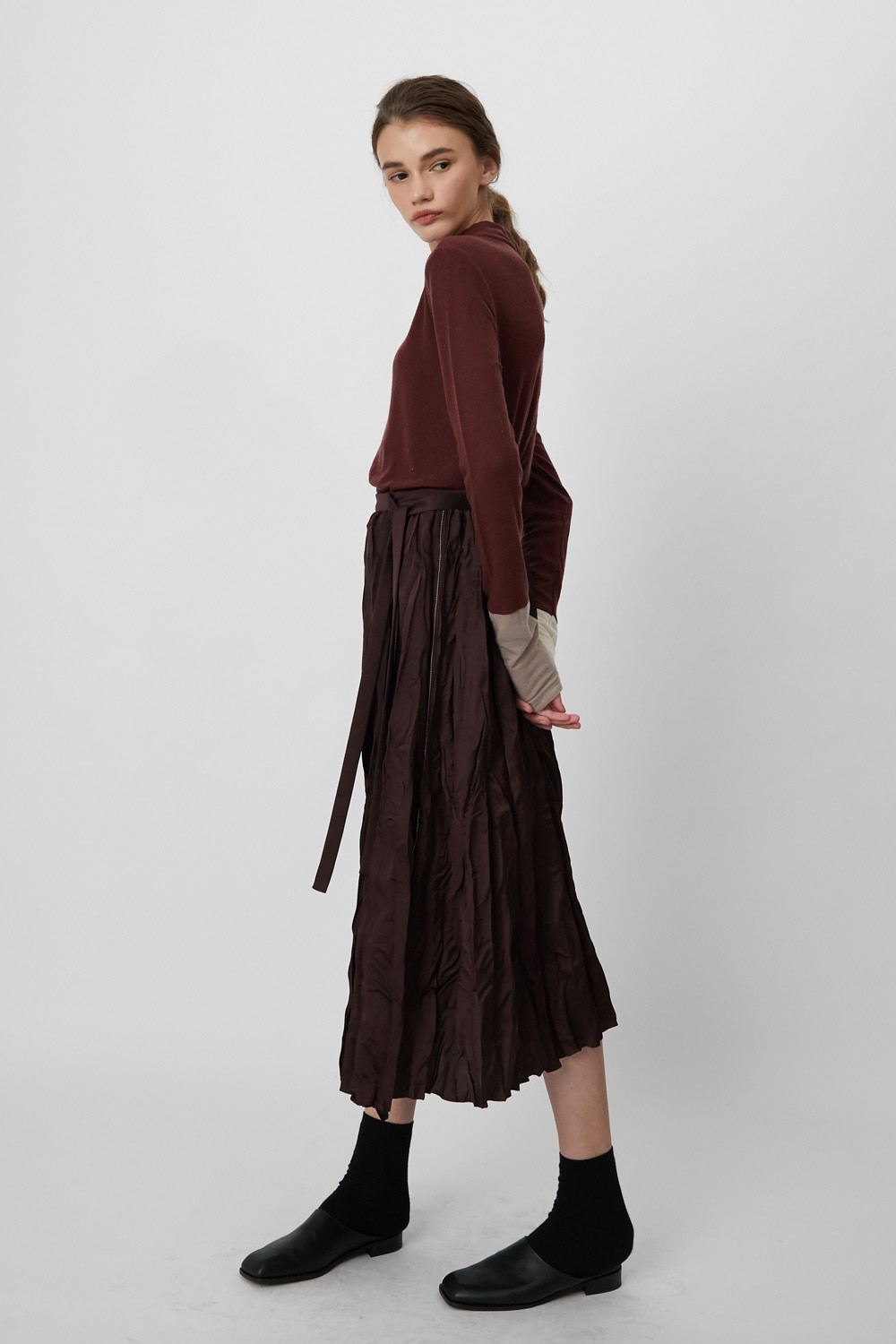 Skirt L Pleats Burgundy