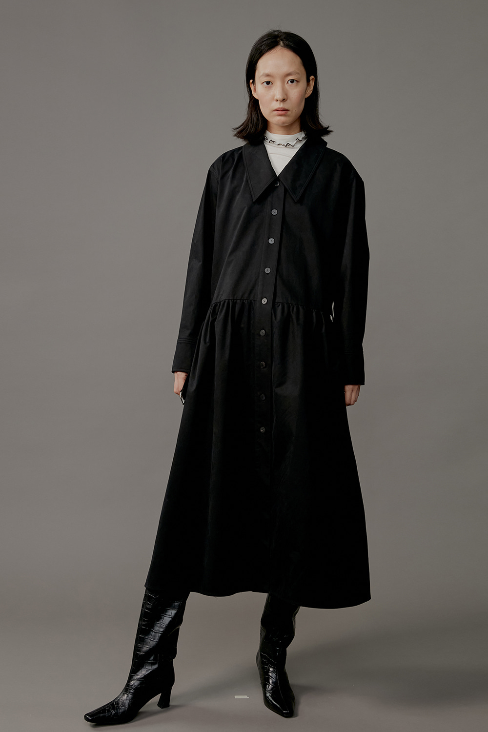 Dress Strap Button Trench Natural Black