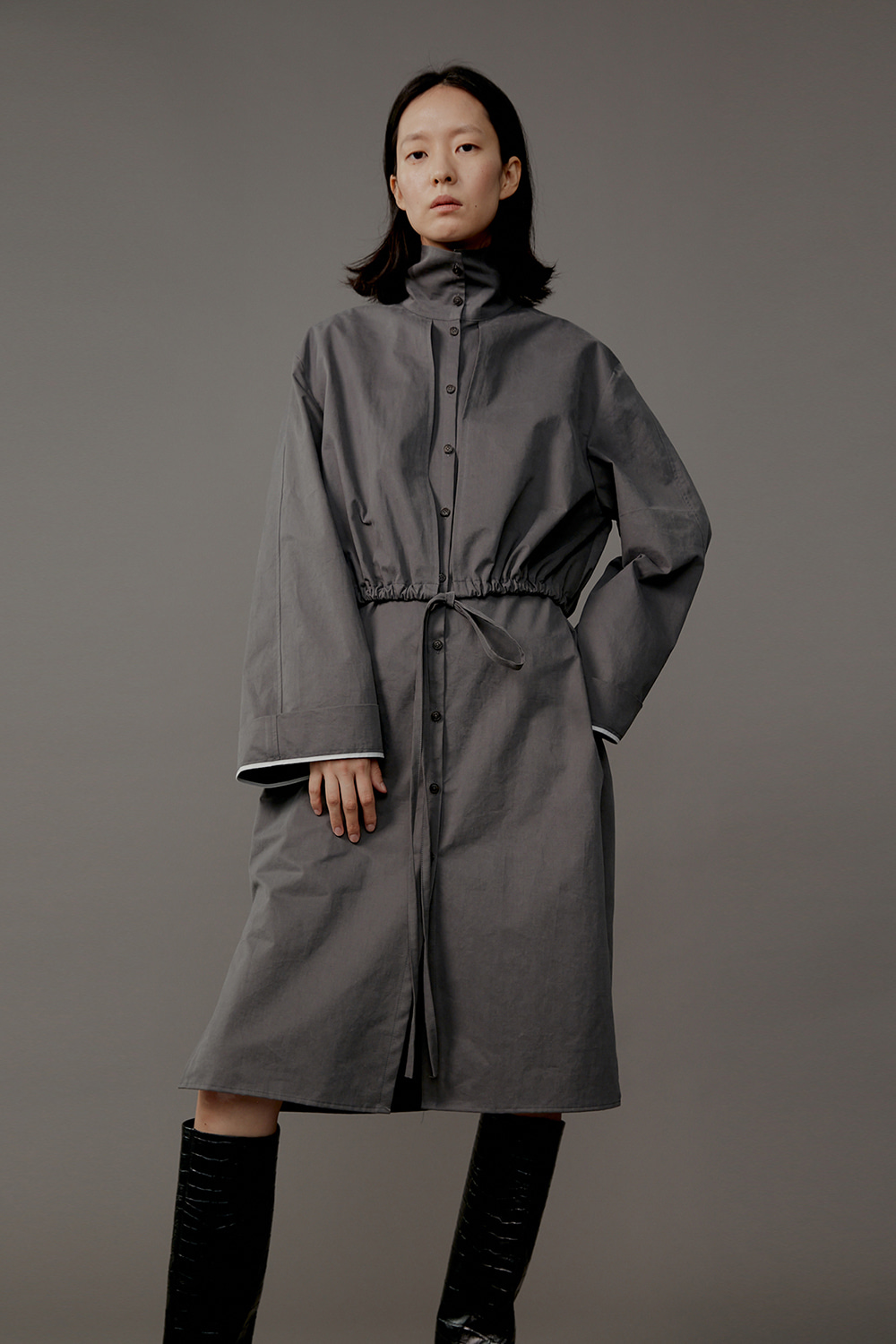 Dress Layered Trench Button Gray